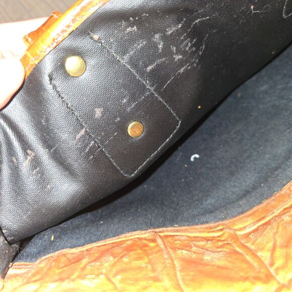 Vintage Park Lane Cognac Croc Embossed Leather Top Handle Satchel - Picture 10 of 12